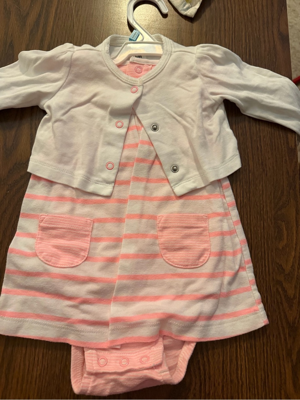 Carter's Pink and White Striped Dress with White Cardigan